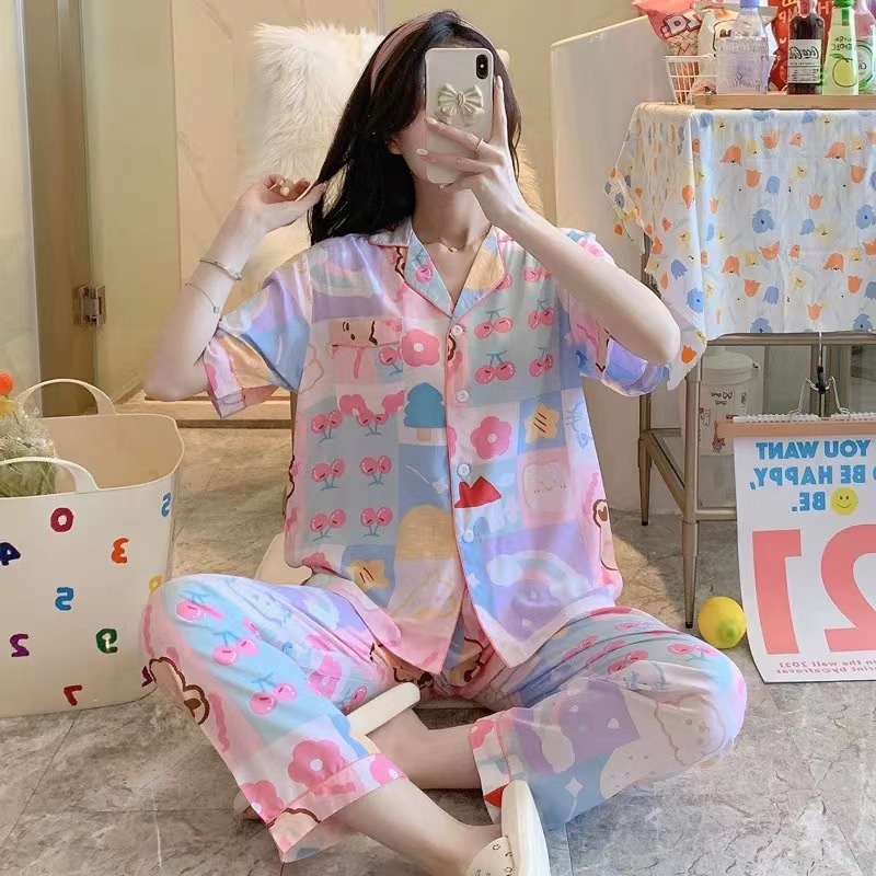 Đồ bộ pijama tay ngắn quần dài chất thun sữa mềm