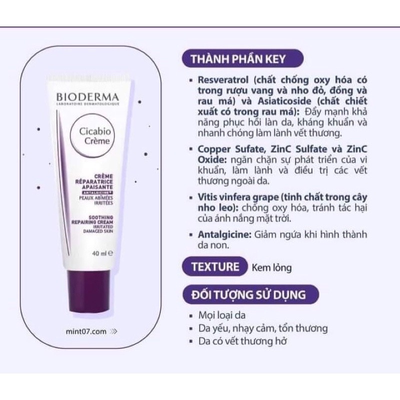 Bioderma Cicabio kem Phục Hồi, làm dịu da 40ml, 100ml