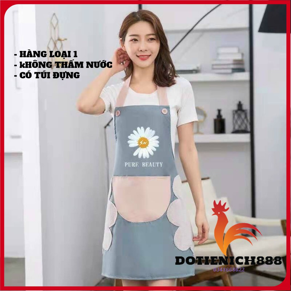 Tạp dề ❤FREE SHIP❤Tạp dề hoa cúc không thấm nước có túi đựng và lau tay phong cách trẻ trung