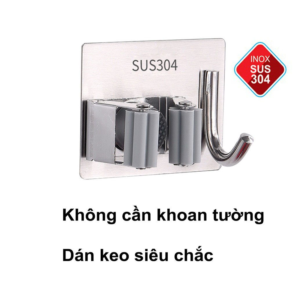 [Mã LIFEXANH03 giảm 10% đơn 500K] Móc treo cây lau nhà, kẹp chổi Inox 304 kèm móc treo đồ, không khoan tường