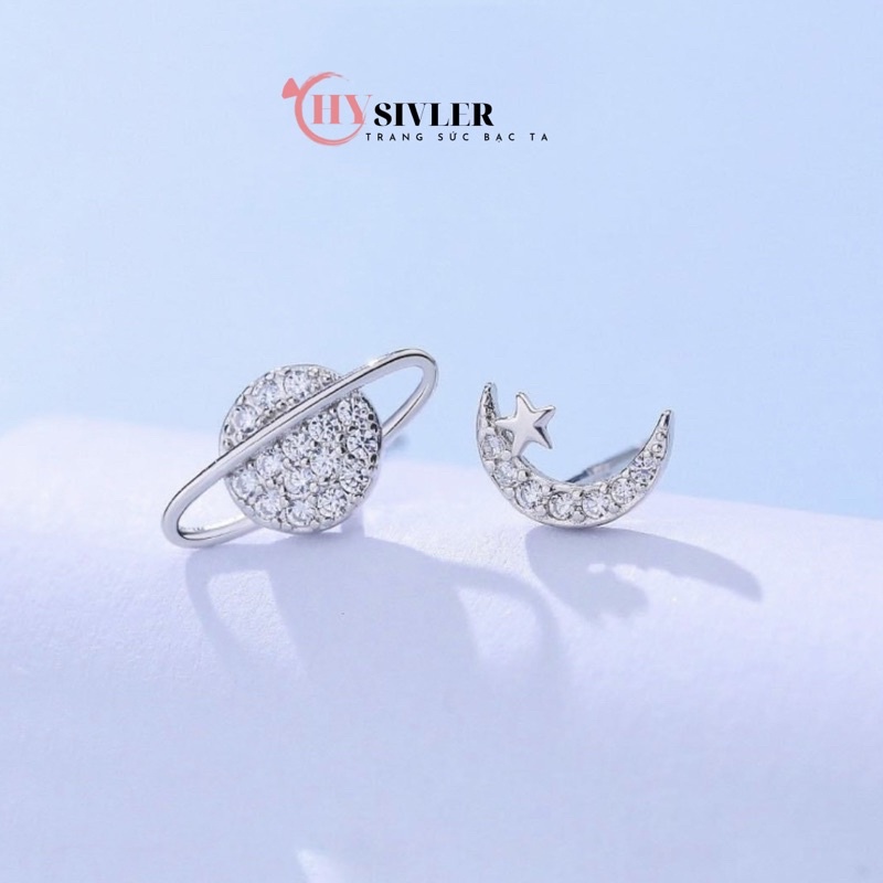 Bông tai bạc ta vũ trụ trăng sao đính đã nữ tính đơn giản nhẹ nhàng bông tai nũe bạc thật giá rẻ