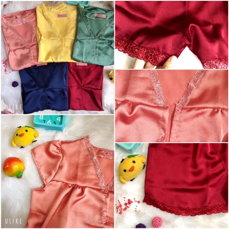 Bộ ngủ lụa satin babydoll phối ren xinh xắn &lt; 60kg