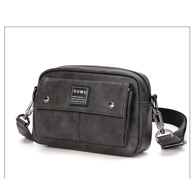 Túi Xách Da Đeo Chéo Nam Thời Trang OUMU  Màu Xám