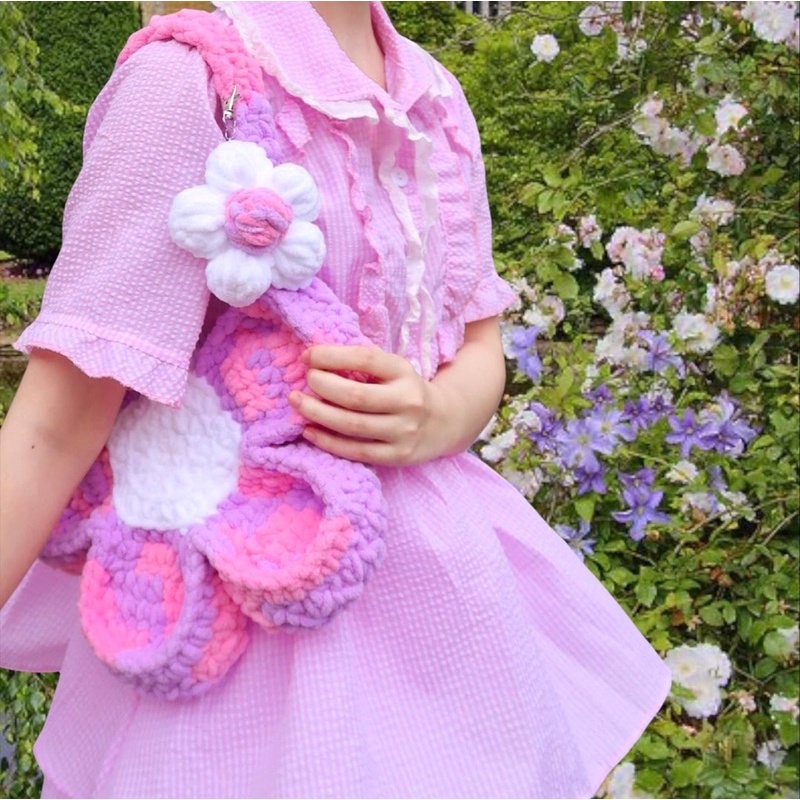 Túi len móc hình bông hoa - Flower Bloom crochet bag - handmade by Mếu Máo