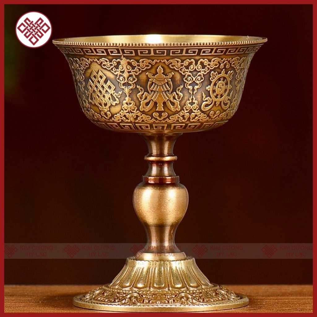 Chân Đèn Thờ Cúng [Kim Cương Hỷ Lạc] Đựng Nến Bơ Bằng Đồng Cao Cấp