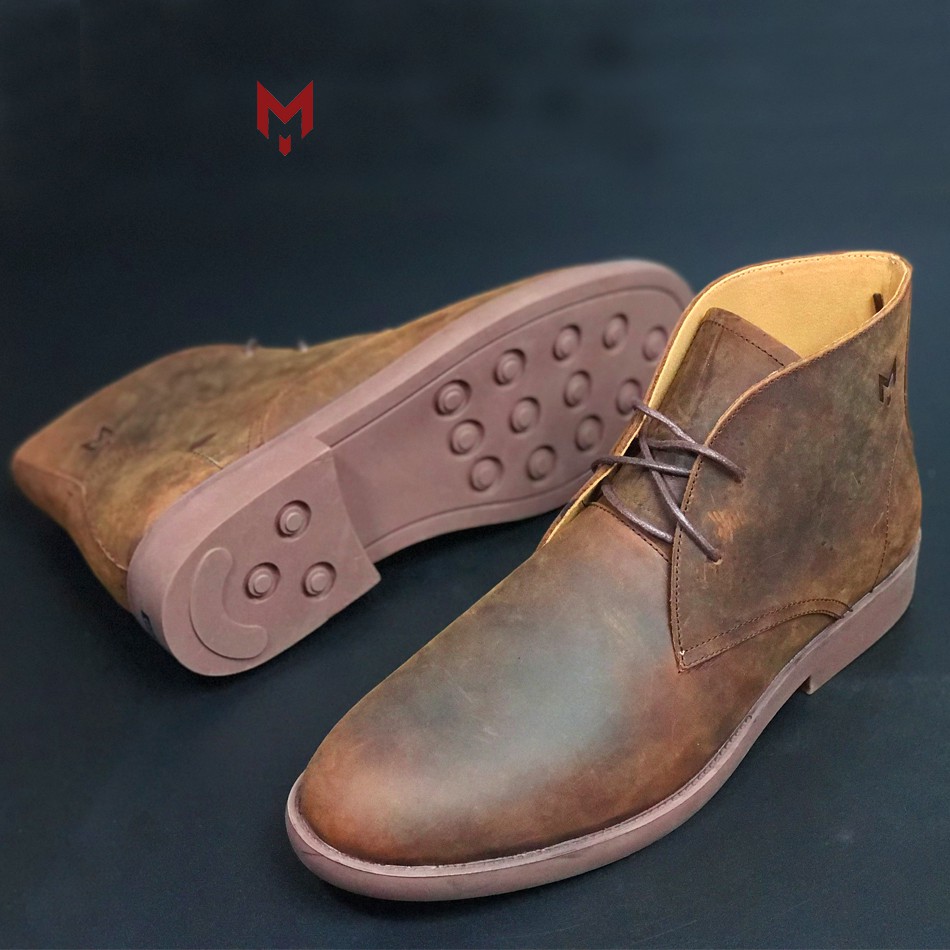 Giày cao cổ nam Mad Chukka Boots Black da bò sáp ngựa điên cao cấp phong cách bụi bặm