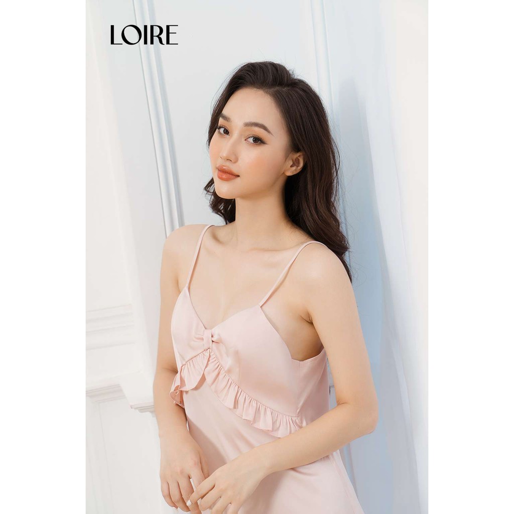 Váy Ngủ Lụa 2 Dây Hồng Nơ Nhún Bèo Trước Ngực Loirechic LSL10