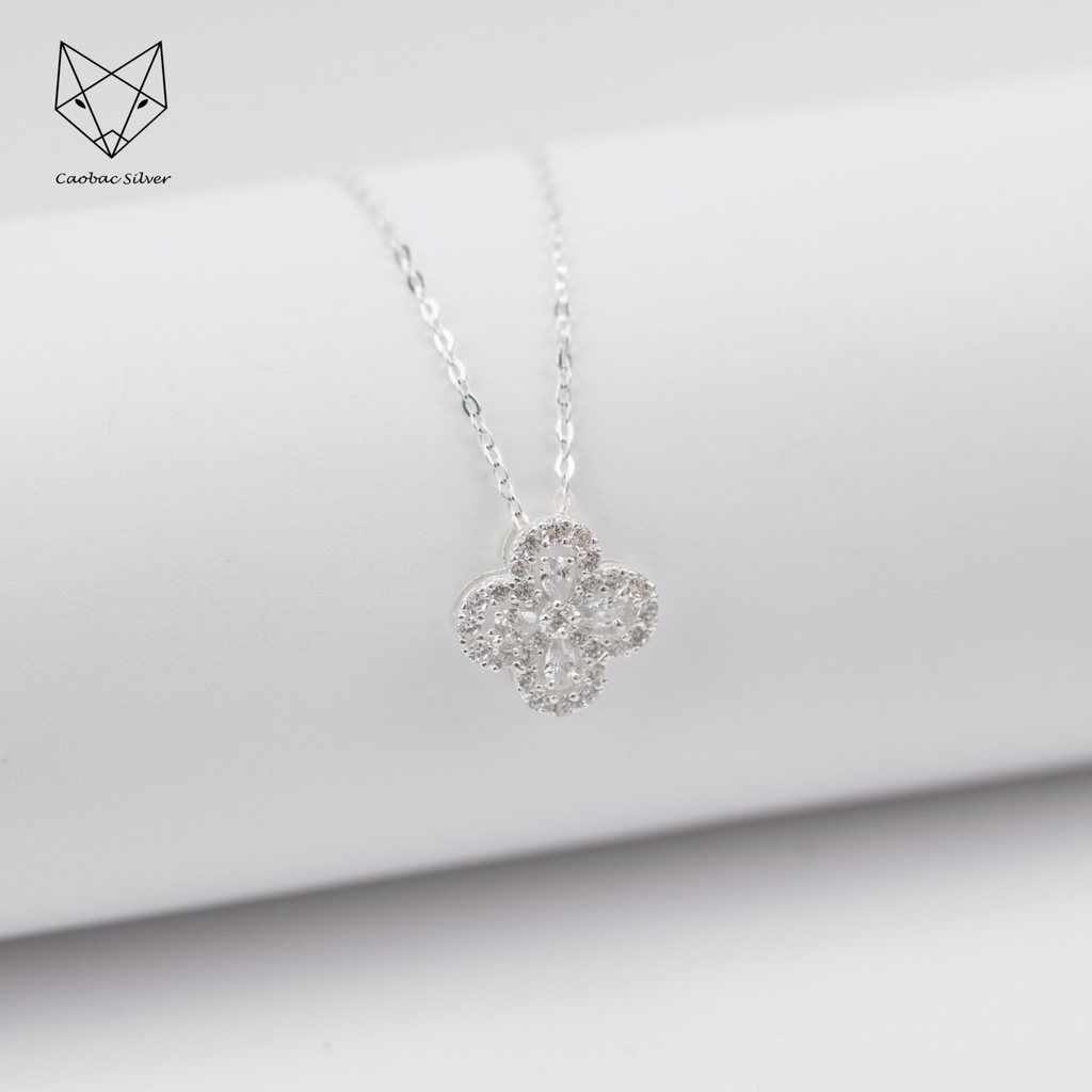 Dây Chuyên Bạc Ta CaoBac Silver Bốn Lá Nạm Đá May Mắn Cho Bạn Nữ Xinh Xắn Đáng Yêu