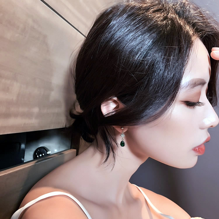 OIMG  Bông Tai Đính Đá Hình Giọt Nước Xinh Xắn Với Kim Gài Từ Bạc 925 Dành Cho Nữ
