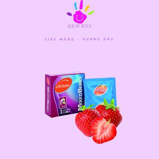 [Lifestyles]Bao cao su LifeStyles Mixed Berry Hương dâu 3 loại cao cấp 3 bao