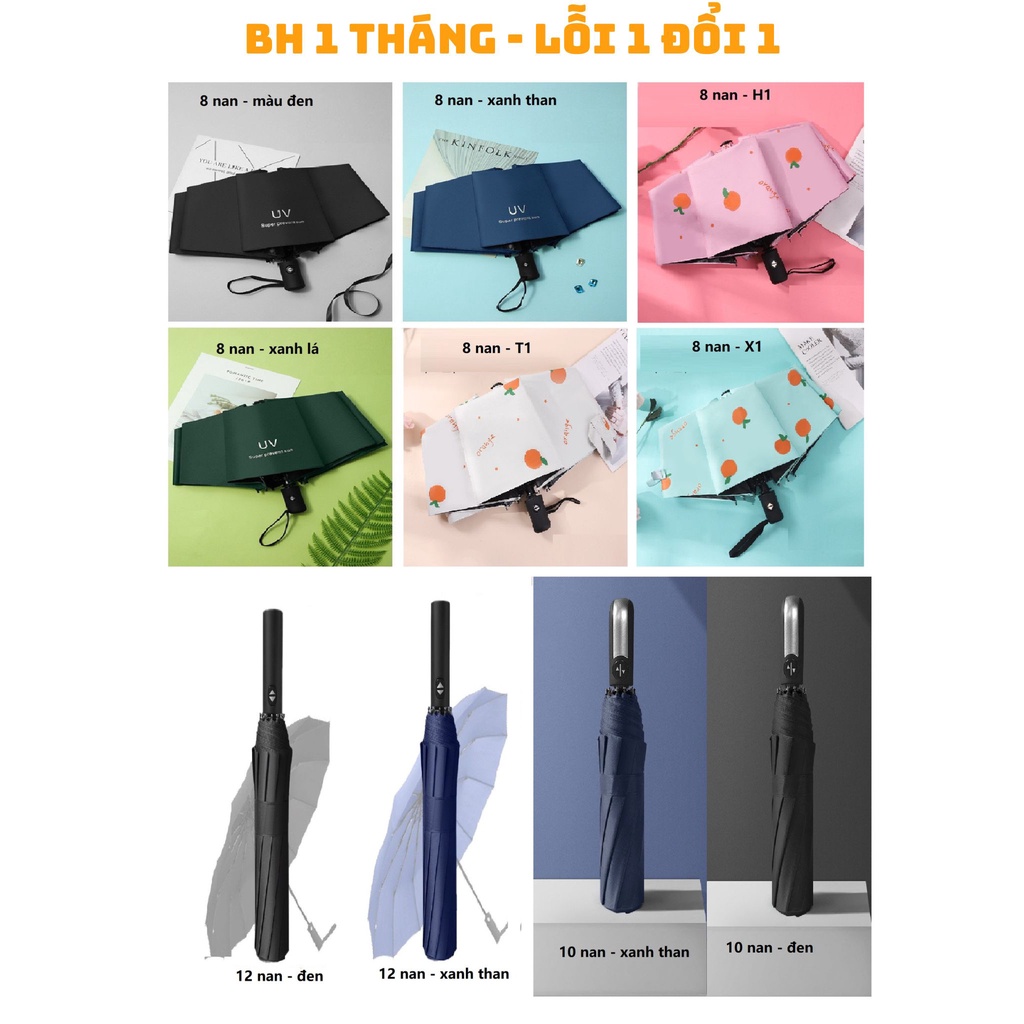 Ô che mưa gấp gọn tự động 2 chiều cao cấp, dù che nắng 3 lớp chống tia UV 12 nan chắc khỏe