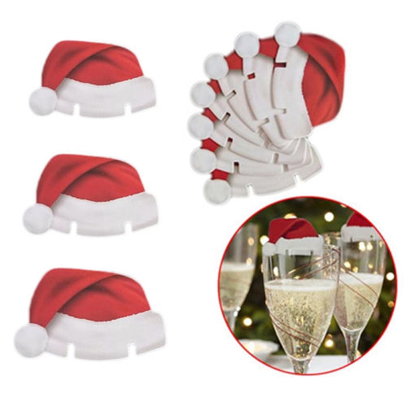 5 Phụ kiện hình nón ông già noel bằng giấy trang trí ly rượu phong cách giáng sinh