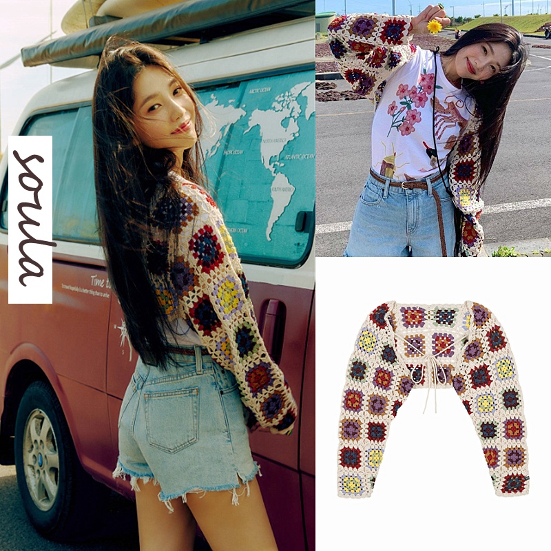 Red Velvet Joy Áo Cardigan Dệt Kim Tay Dài Dệt Kim Dáng Ngắn In Hoa Nhiều Màu Sắc Kiểu Retro Thời Trang Mùa Hè Cho Nữ
