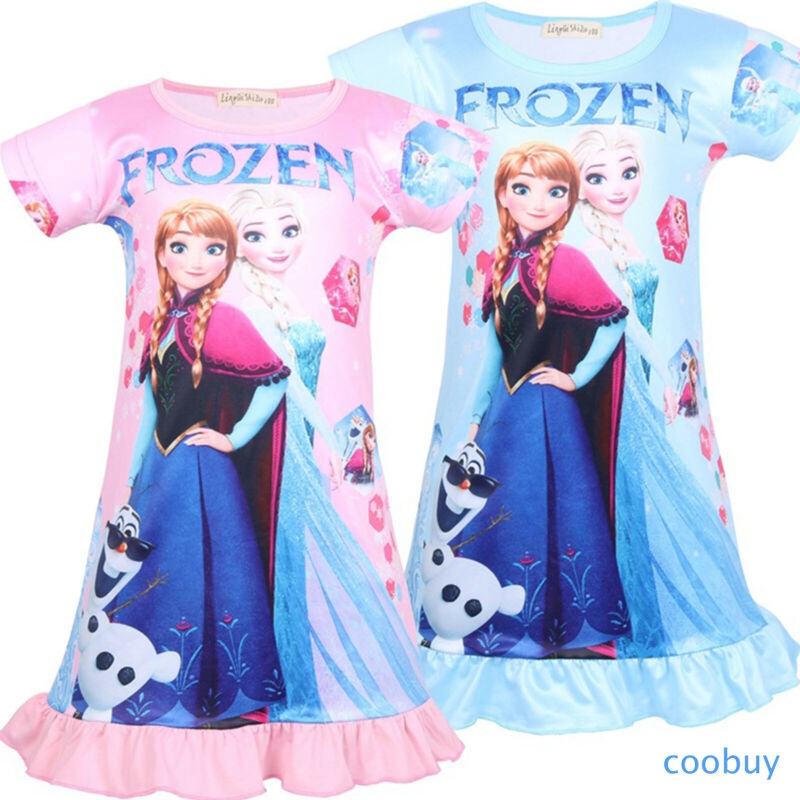 CB❤❤ Girl's Kids Summer Nightdress Frozen Elsa Anna Print Short Sleeve Ruffle