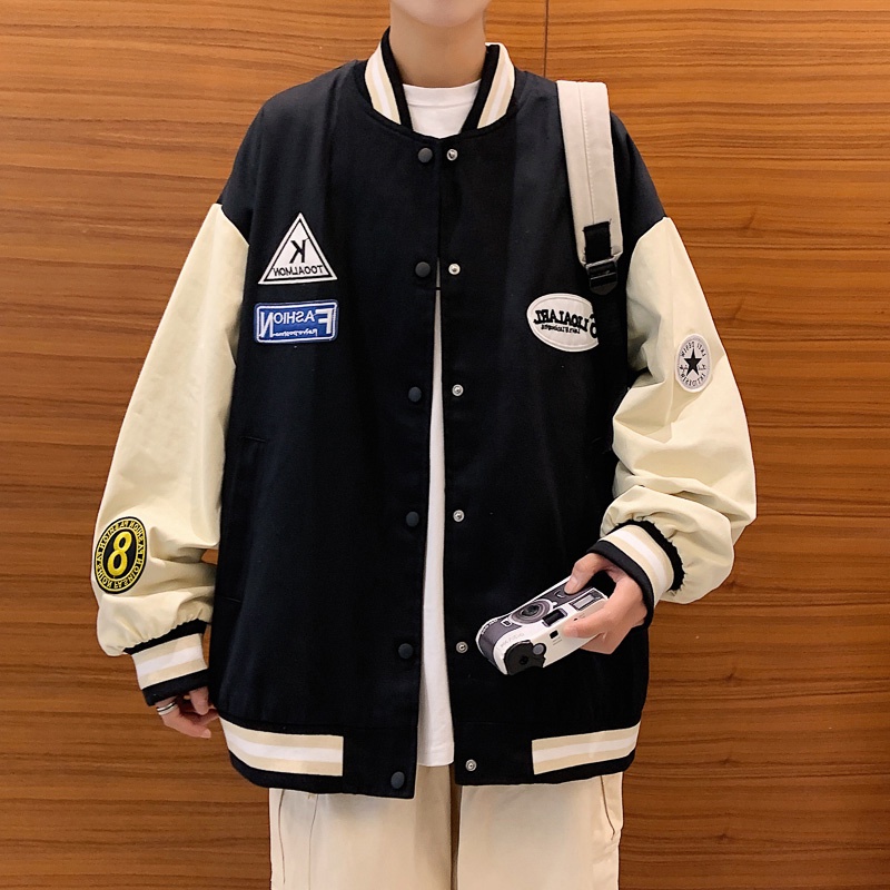 Áo khoác bóng chày dáng rộng in họa tiết cá tính phong cách Hàn Quốc cho nam