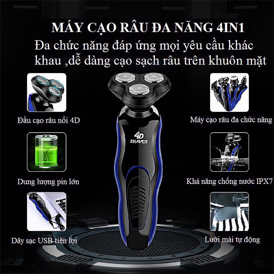 Máy cạo râu đa năng 4in1 Tông Đơ Cắt Tóc Shaver 4D gồm chức năng cạo râu cắt tóc tỉa lông mũi massage mặt ONESTORE