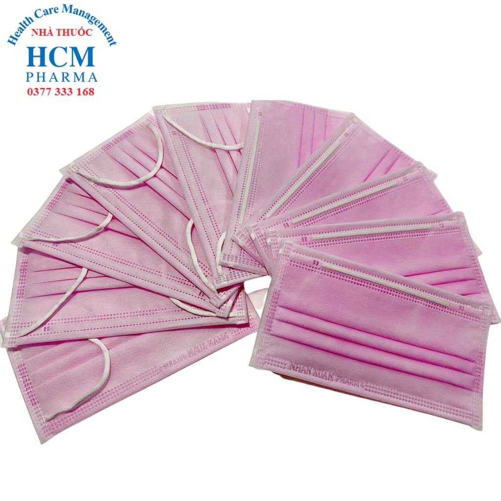 Khẩu trang y tế 4 lớp kháng khuẩn cao cấp Nhân Xuân màu trắng xanh xám hồng HCM07 túi 10 cái hộp 50 cái