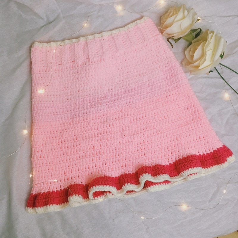 Set Croptop Chân Váy Len Móc - Chân Váy Len - xanhlanhes