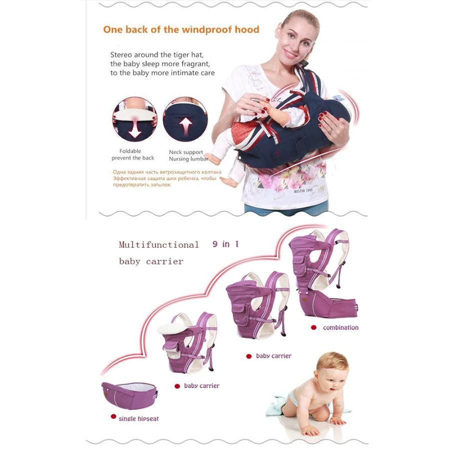 Địu có ghế ngồi cho bé 6 tư thế Baby Lab, có đỡ cổ - The Royal's Furniture