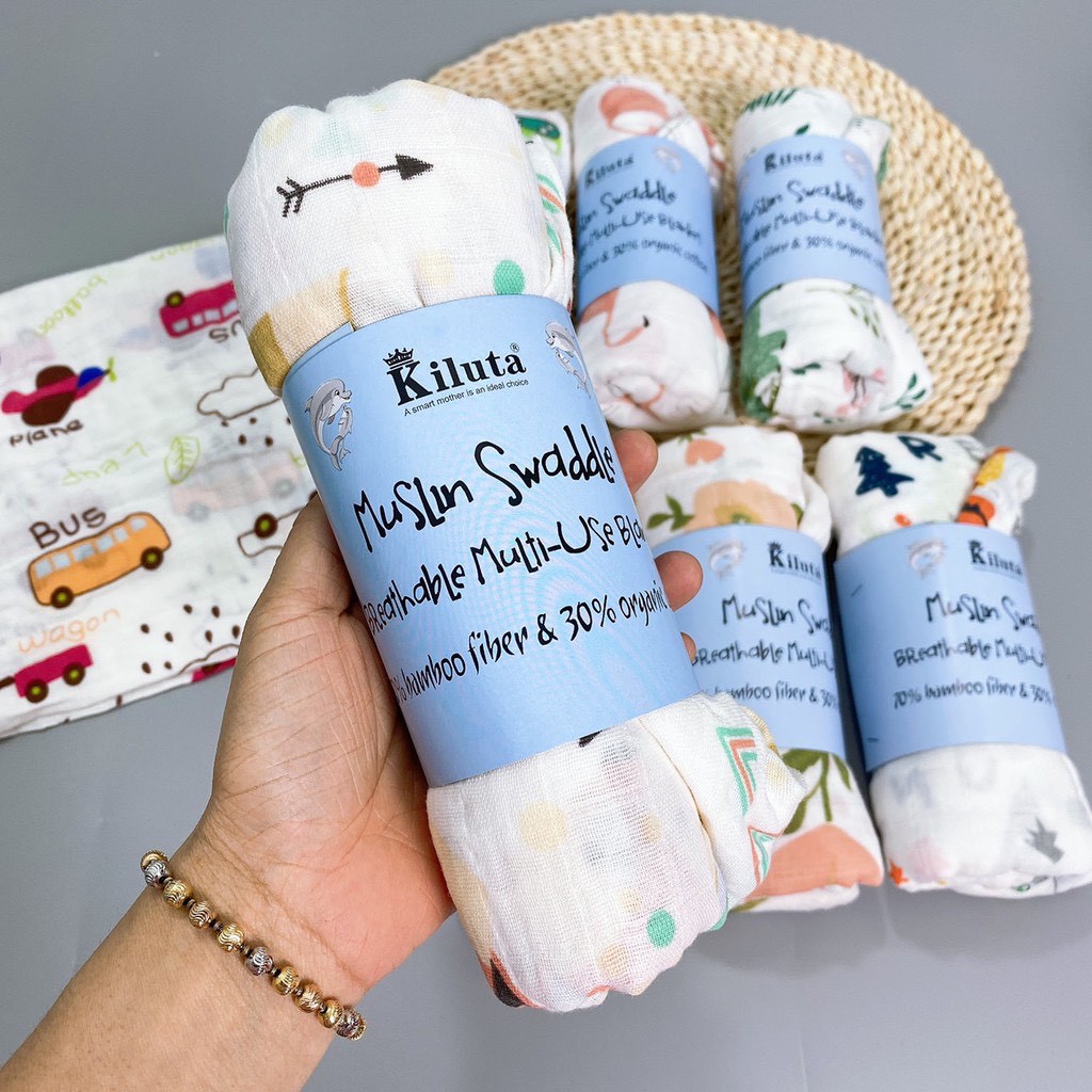 Khăn Tắm Sợi Tre Muslin Xuất Hàn Cho Bé