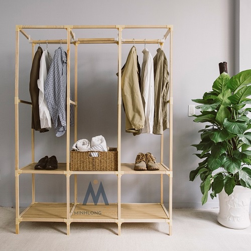 Kệ tủ Treo quần áo 3 buồng Minhlongwood | tủ đựng quần áo lắp ghép nội thất kiểu hàn