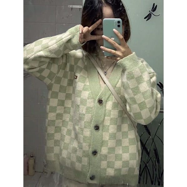 Áo cadigan kẻ ô 3 màu pastel loại 1