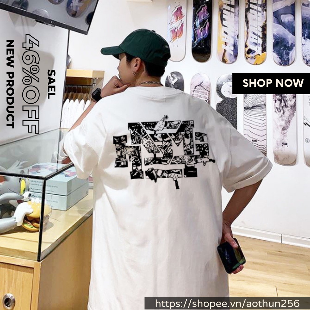 Áo thun tay lỡ nam nữ HNMG Animal Sịn Sò dáng unisex rộng basic áo phông tee oversize trắng thể thao