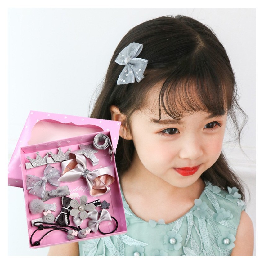 HỘP 18 NƠ KẸP TÓC KÈM DÂY BUỘC TÓC CÔNG CHÚA XINH XẮN CHO BÉ GÁI - HỘP QUÀ TẶNG GIỎ XÁCH 18 DÂY CỘT TÓC CAO CẤP CUTE