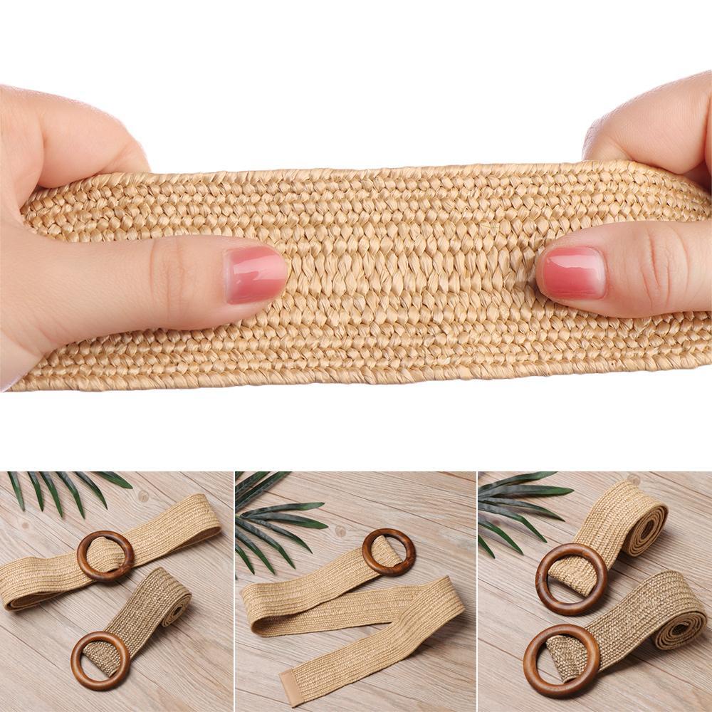 Thắt Lưng Bằng Rơm PP Khóa Gỗ Tròn Thời Trang Cho Nữ