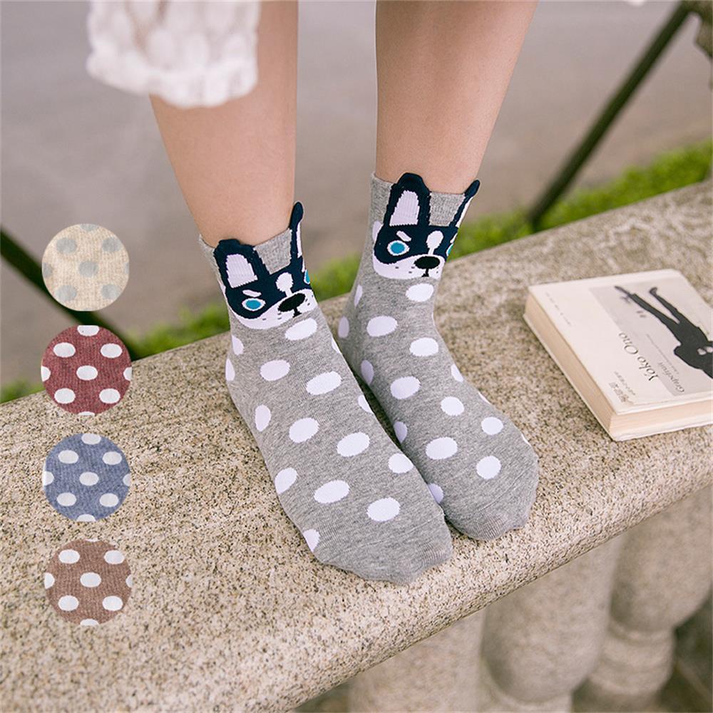 Set 5 Đôi Tất Dài Trung Bình In Họa Tiết Chó Hoạt Hình Giáng Sinh Giữ Ấm Mùa Đông