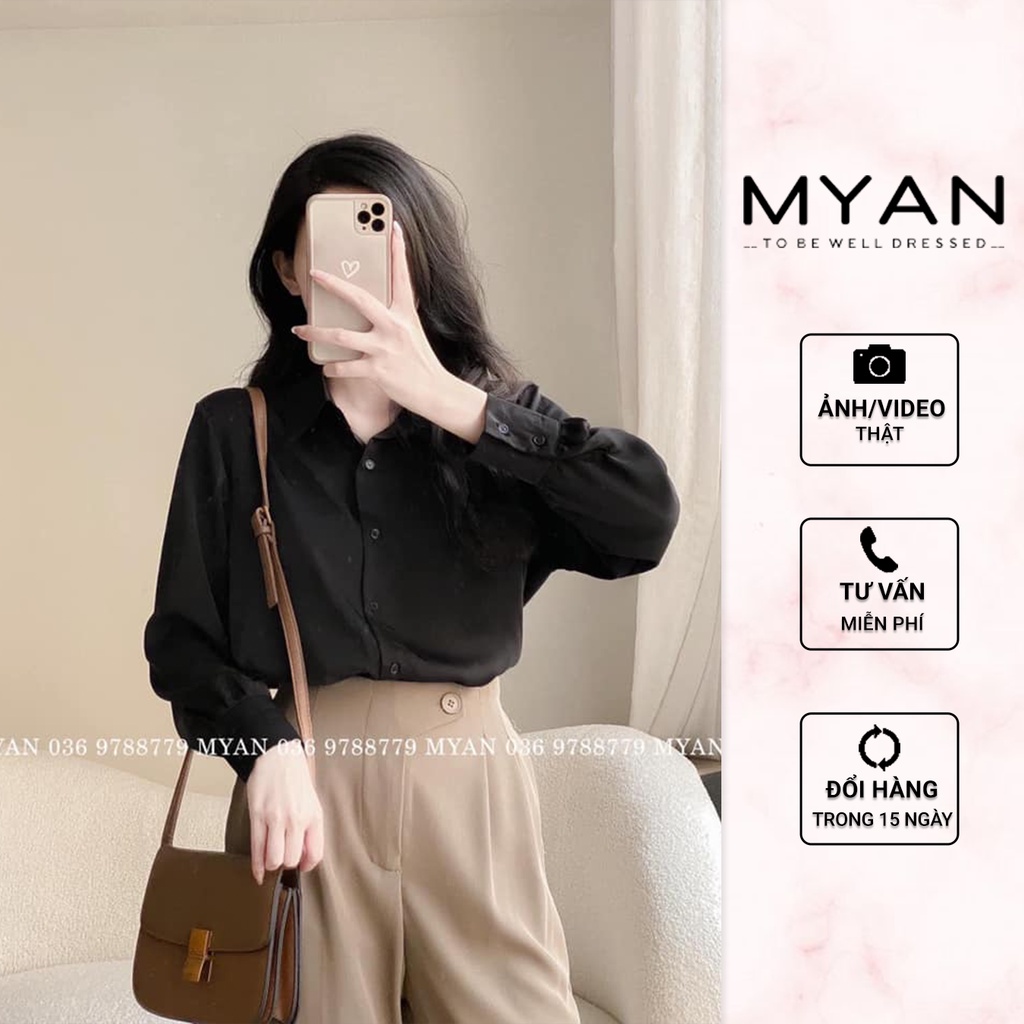 Áo Sơ Mi Lụa Basic Cổ Đức Đuôi Tôm Màu Trơn (Nâu, Trắng, Đen, Xanh Ghi) MYAN - A052202 (9936)