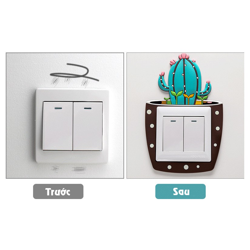 Miếng Dán Trang Trí Công Tắc Điện Phản Quang Trời Tối Hình Cây Xương Rồng Decor Trang Trí Nhà Cửa