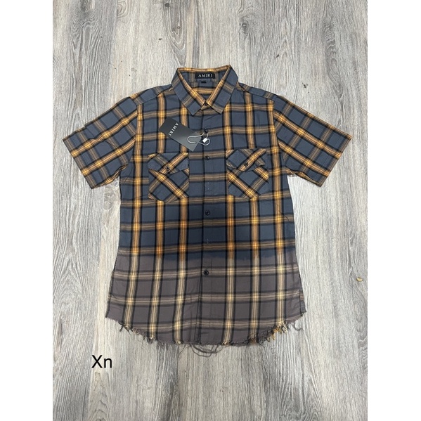 Áo sơ mi nam ngắn tay kẻ đỏ xanh ⚜️ Áo sơ mi nam ngắn tay màu loang rách vạt  2022 ✅