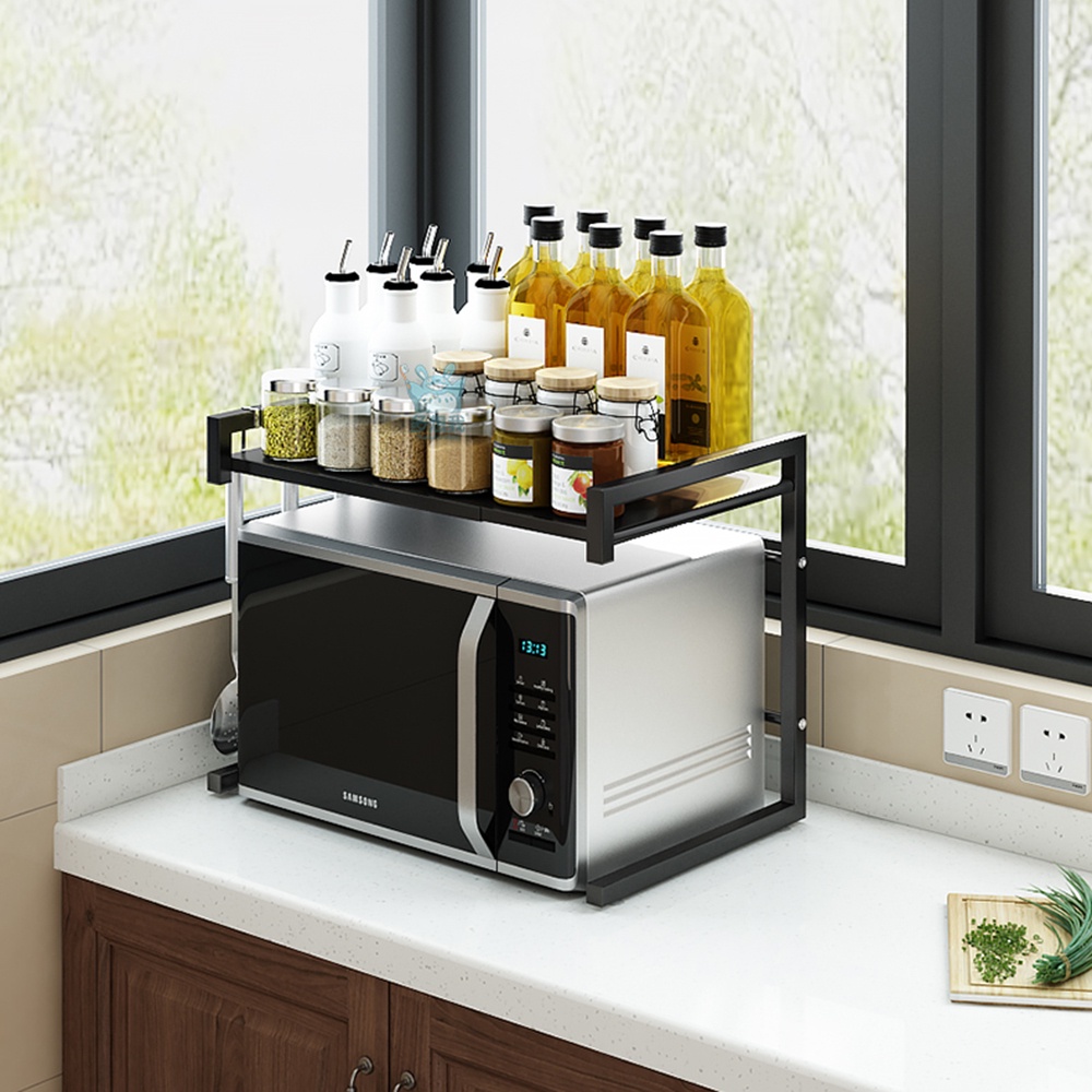 Kệ Để Lò Vi Sóng, Lò Nướng Đa Năng Có Khay Để Gia Vị Bên Trên Chất Liệu Inox 201 Phủ Sơn Tĩnh Điện Không Gỉ - NTH