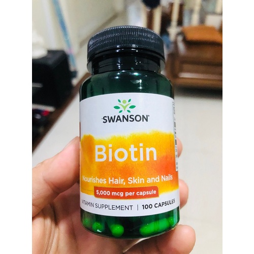 Viên uống giảm rụng tóc mọc tóc Swanson Biotin 500mcg 100 Viên