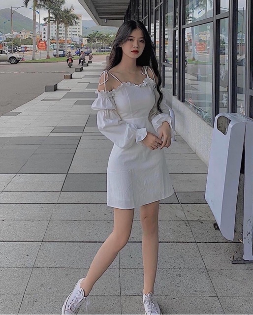✨Đầm Rớt Vai Tay Bo ( Có Đệm Ngực) | BigBuy360 - bigbuy360.vn