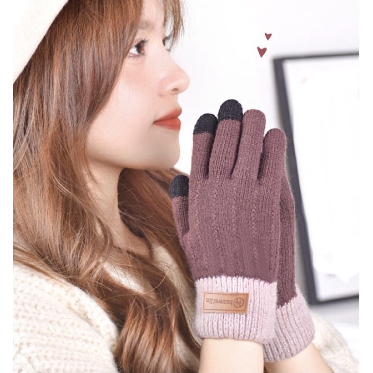 Găng tay len cảm ứng cho nam nữ dầy dặn lót lông ấm áp mùa đông mã K22