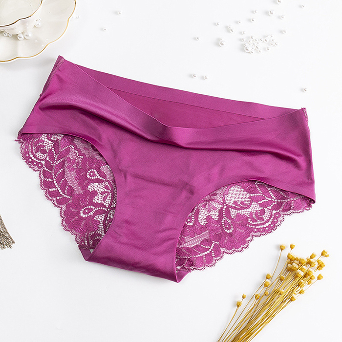 M~2XL Sexy Lace Panties Women Ice Silk Seamless Mid-Waist Transparent Autumn and Winter Cotton Crotch Ladies Briefs | BigBuy360 - bigbuy360.vn