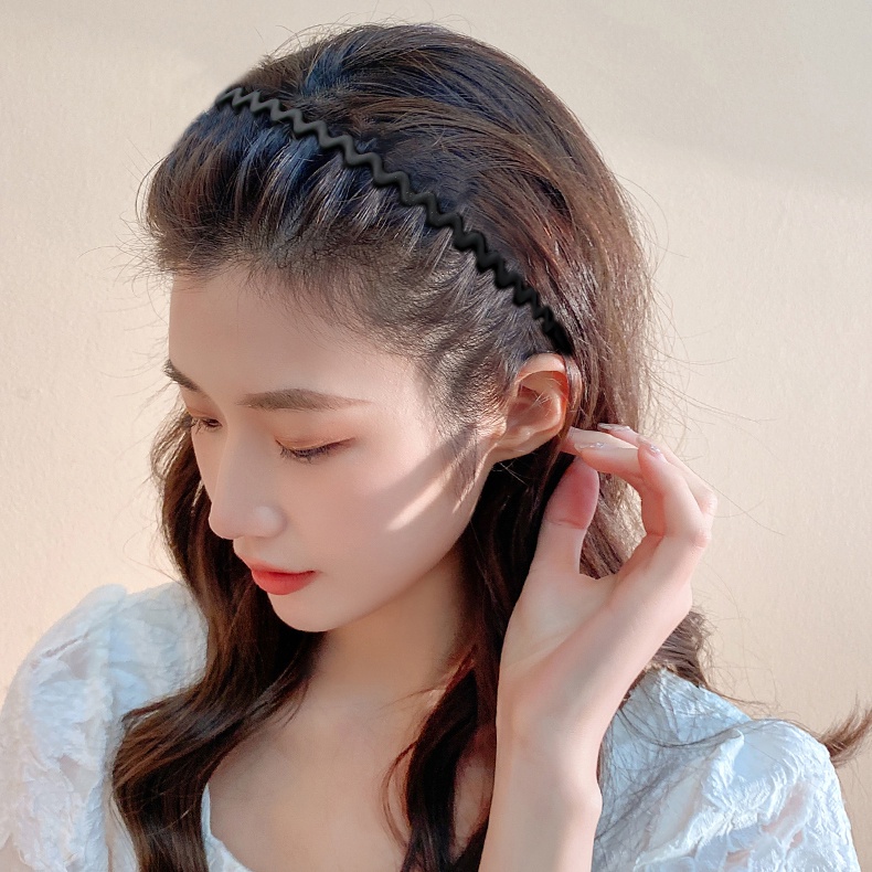 Băng Đô Cài Tóc Bằng Nhựa Màu Sắc Trơn Gợn Sóng Phong Cách Hàn Quốc