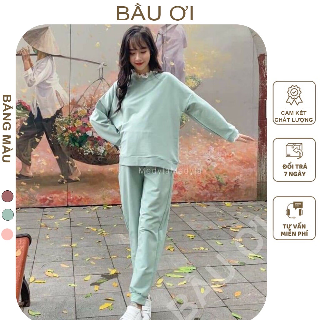 [BAUOII B23] BỘ BẦU SAU SINH DÀI TAY CHẤT NỈ DA CÁ DÀY DẶN CỔ BÈO PHONG CÁCH HÀN QUÓC - QUẦN ÁO BẦU MẶC NHÀ ĐẸP