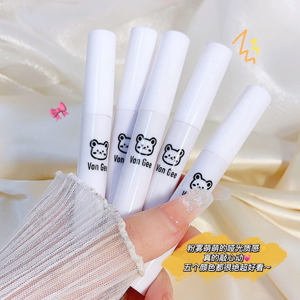 Von Gee set 5 Son Môi Dưỡng Ẩm Dạng Ống Màu Trắng Mờ Mịn Màng
