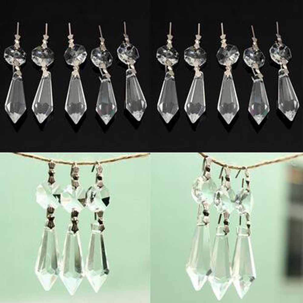 DROPS Bộ 10 Hạt Pha Lê Trong Suốt 38mm Dùng Trang Trí Đèn Chùm