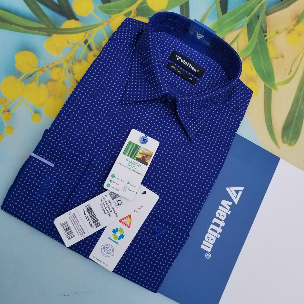 Aó sơ mi nam Việt Tiến dài tay mã  1P0946NRY  chính hãng ,cao cấp - form suông REGULAR - tà bầu ,họa tiết .SHOP HỨA