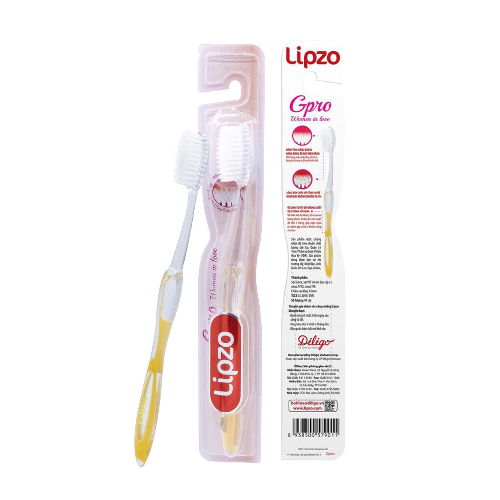 Combo 3 Bàn Chải Đánh Răng LIPZO Gpro Phù Hợp Nữ Giới Công Nghệ Nano Kháng Khuẩn Lông Nở Kết Hợp Chỉ Tơ Nha Khoa
