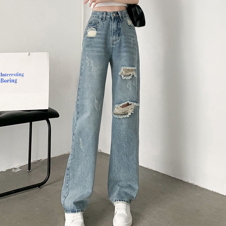 Quần Jeans Nữ Lưng Cao Dáng Rộng Thời Trang Cá Tính