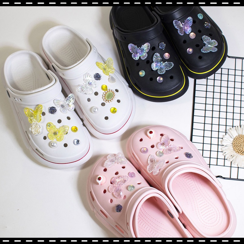 Bộ Dụng Cụ Crocs Bằng Acrylic Trong Suốt Mạ Màu Hình Bướm Trang Trí Giày Crocs