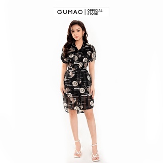 Đầm sơ mi tay ngắn cài nút phối đai GUMAC DB4201
