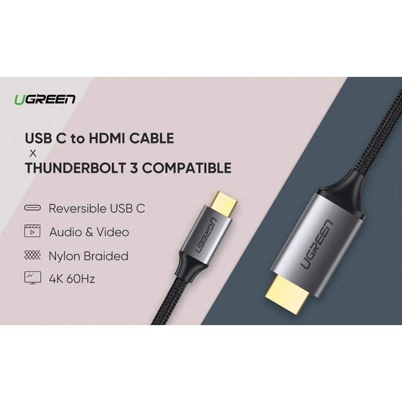 [Mã ELHACE giảm 4% đơn 300K] Cáp USB Type C to HDMI Ugreen 50570 dài 1,5m hỗ trợ 3D, 4K