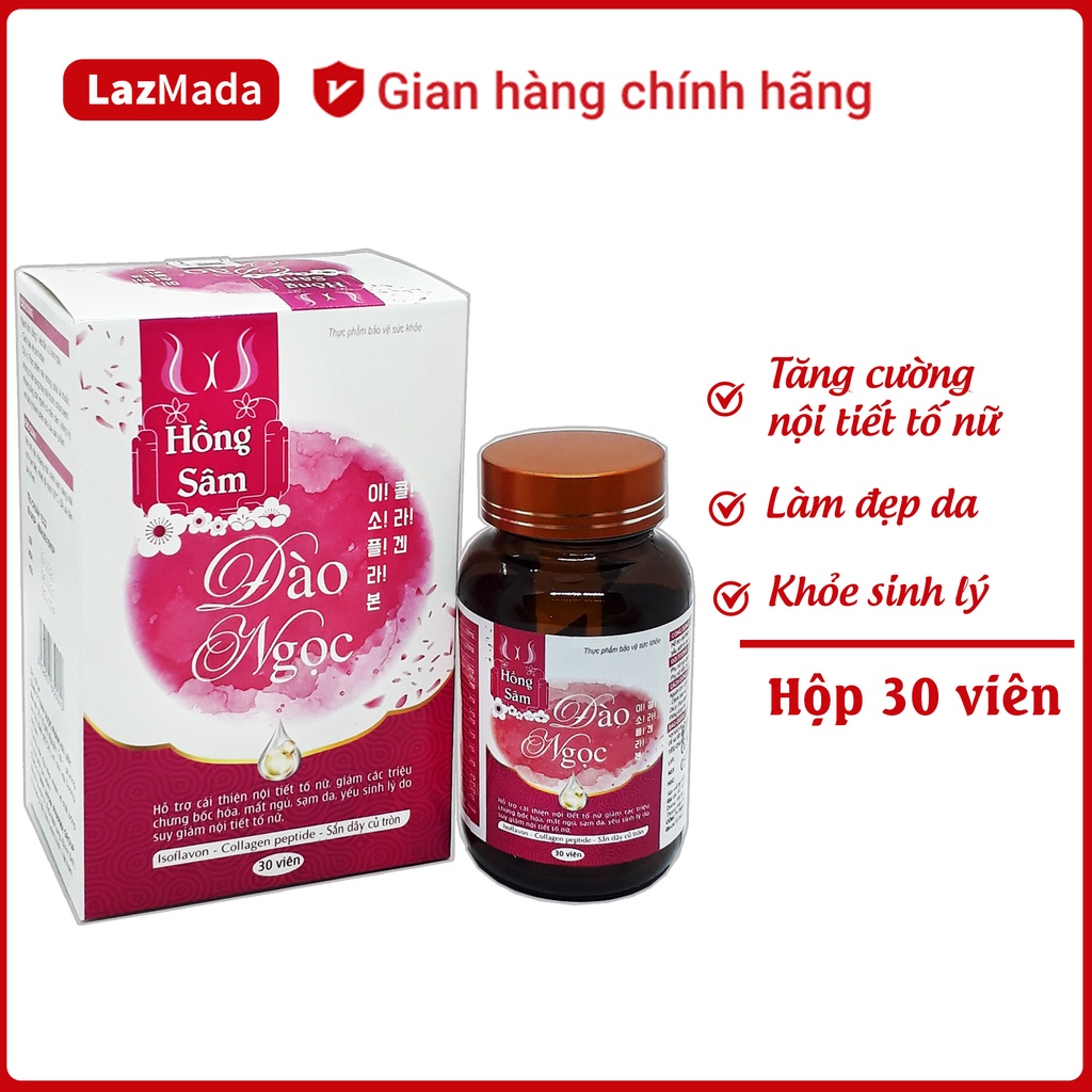 Viên uống tăng nội tiết Hồng Sâm Đào Ngọc - Giúp tăng cường sinh lý nữ, làm đẹp da, hạn chế lão hóa, khó ngủ - 30 viên