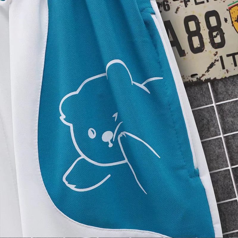 Summer Fashion Men's Summer Fashion Cartoon Bear Print Sports Shorts Contrast Contrast Color Coordinator